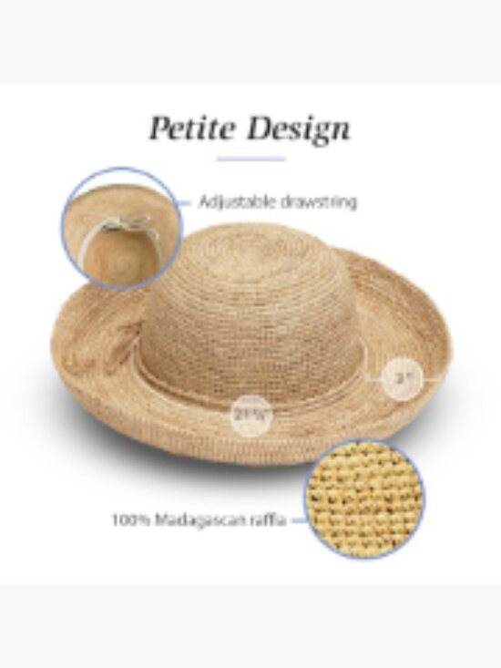 Natural Raffia Wide Brim Sun Hat with Drawstring - UPF 50+